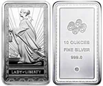 מטיל כסף PAMP גברת החירות 10 אונקיות ארה"ב