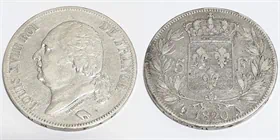 מטבע כסף עתיק לואי XVIII צרפת 5 פרנק שנת 1820 A