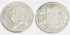 מטבע כסף עתיק לואי XVIII צרפת 5 פרנק שנת 1821 A