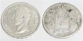 מטבע כסף עתיק קארל X צרפת 5 פרנק שנת 1829 W