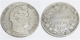 מטבע כסף עתיק לואי פיליפ הראשון צרפת 5 פרנק שנת 1846 A
