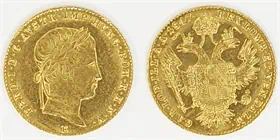 מטבע זהב עתיק פרדיננד הראשון 1 דוקט אוסטריה שנת 1847