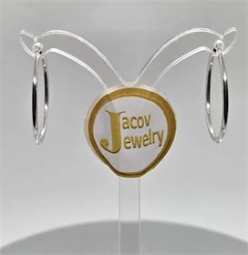 זוג עגילים דגם חישוק עגול קוטר 25 מ"מ בזהב לבן 14K