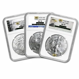 מטבע כסף אמריקן איגל דולר ארה"ב מדורג NGC בדירוג MS70 שנים שונות