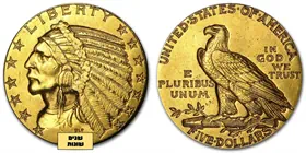 מטבע זהב ראש אינדיאני נשר 5 דולר ארה"ב