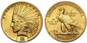 מטבע זהב ליידי ליברטי עטורת מצנפת מלחמה נשר 10 דולר ארה"ב מיוחד