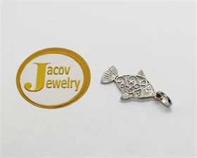 תליון דגם דג פיליגרן בזהב לבן 14K