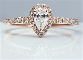 טבעת דגם טיפה יהלומים טבעיים זהב אדום (רוז גולד) 14K