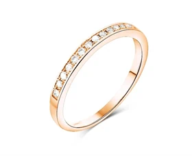 טבעת דגם חצי פס יהלומים טבעיים זהב אדום (רוז גולד) 14K