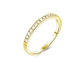 טבעת דגם חצי פס יהלומים טבעיים זהב צהוב 14K