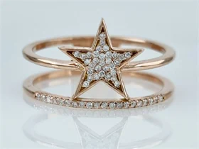 טבעת דגם כוכב יהלומים טבעיים מיוחדת מאוד זהב אדום (רוז גולד) 14K