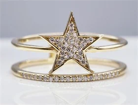 טבעת דגם כוכב יהלומים טבעיים מיוחדת מאוד זהב צהוב 14K