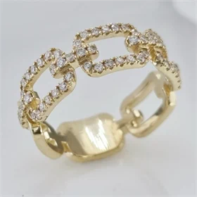 טבעת דגם חוליות מלבניות יהלומים טבעיים זהב צהוב 14K