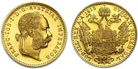 מטבע זהב פרנץ יוזף הראשון 1 דוקט אוסטריה שנת 1915