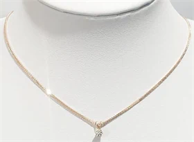 שרשרת ותליון דגם סוליטר יהלום טבעי זהב אדום (רוז גולד) 14K