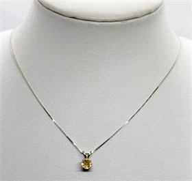 שרשרת ותליון דגם סוליטר אבן סיטרין בזהב לבן 14K