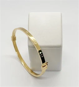 צמיד קשיח חלול דגם אליפסה עם עיטורים זהב צהוב 14K