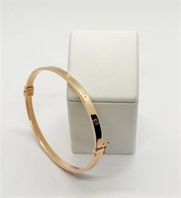 צמיד קשיח חלול דגם אליפסה עם עיטורים זהב אדום רוז גולד 14K