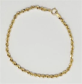 צמיד חלול דגם חבל זהב צהוב 14K בעובי 3 מ"מ באורך 18.5 ס"מ