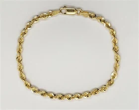 צמיד חלול דגם חבל זהב צהוב 14K בעובי 4 מ"מ באורך 18.5 ס"מ