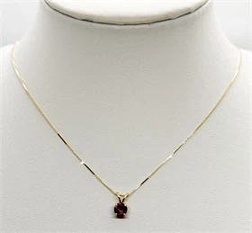 שרשרת ותליון דגם סוליטר אבן גרנט בזהב צהוב 14K
