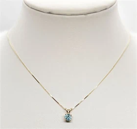 שרשרת ותליון דגם סוליטר אבן בלו טופז בזהב צהוב 14K