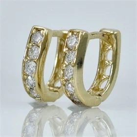 זוג עגילים דגם U יהלומים טבעיים זהב צהוב 14K