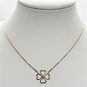 שרשרת תליון דגם תלתן לבבות יהלום טבעי זהב אדום (רוז גולד) 14K