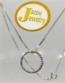שרשרת ותליון דגם עגול שלם יהלומים טבעיים זהב לבן 14K