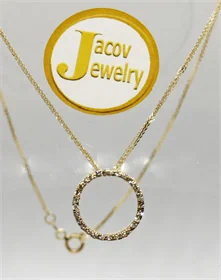 שרשרת ותליון דגם עגול שלם יהלומים טבעיים זהב צהוב 14K