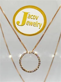 שרשרת ותליון דגם עגול שלם יהלומים טבעיים זהב אדום (רוז גולד) 14K