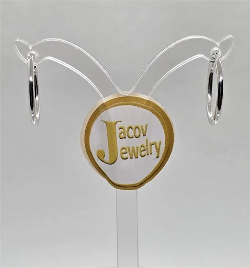 זוג עגילים דגם חישוק עגול קוטר 18 מ"מ בזהב לבן 14K