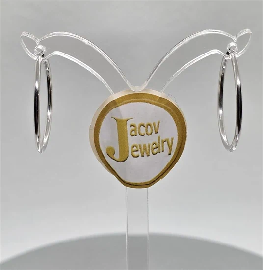 זוג עגילים דגם חישוק עגול קוטר 25 מ"מ בזהב לבן 14K