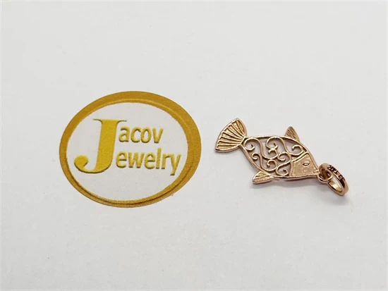 תליון דגם דג פיליגרן בזהב אדום רוז גולד 14K