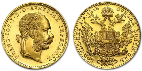 מטבע זהב פרנץ יוזף הראשון 1 דוקט אוסטריה שנת 1915