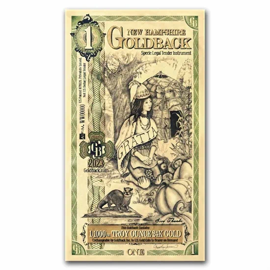 שטר הזהב 1 Goldback ניו המפשייר ארה"ב