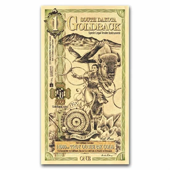 שטר הזהב 1 Goldback דרום דקוטה ארה"ב
