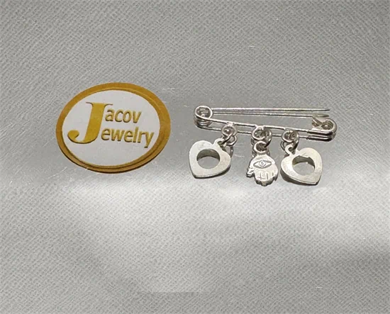 תליון סיכת ביטחון חמסה ולבבות כסף 925